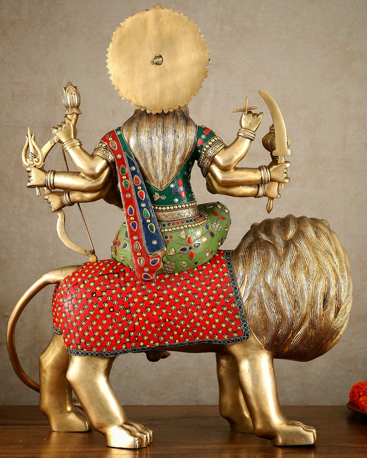 Brass large Durga ma ambe Statue – 24 Inches, Meenakari Stonework