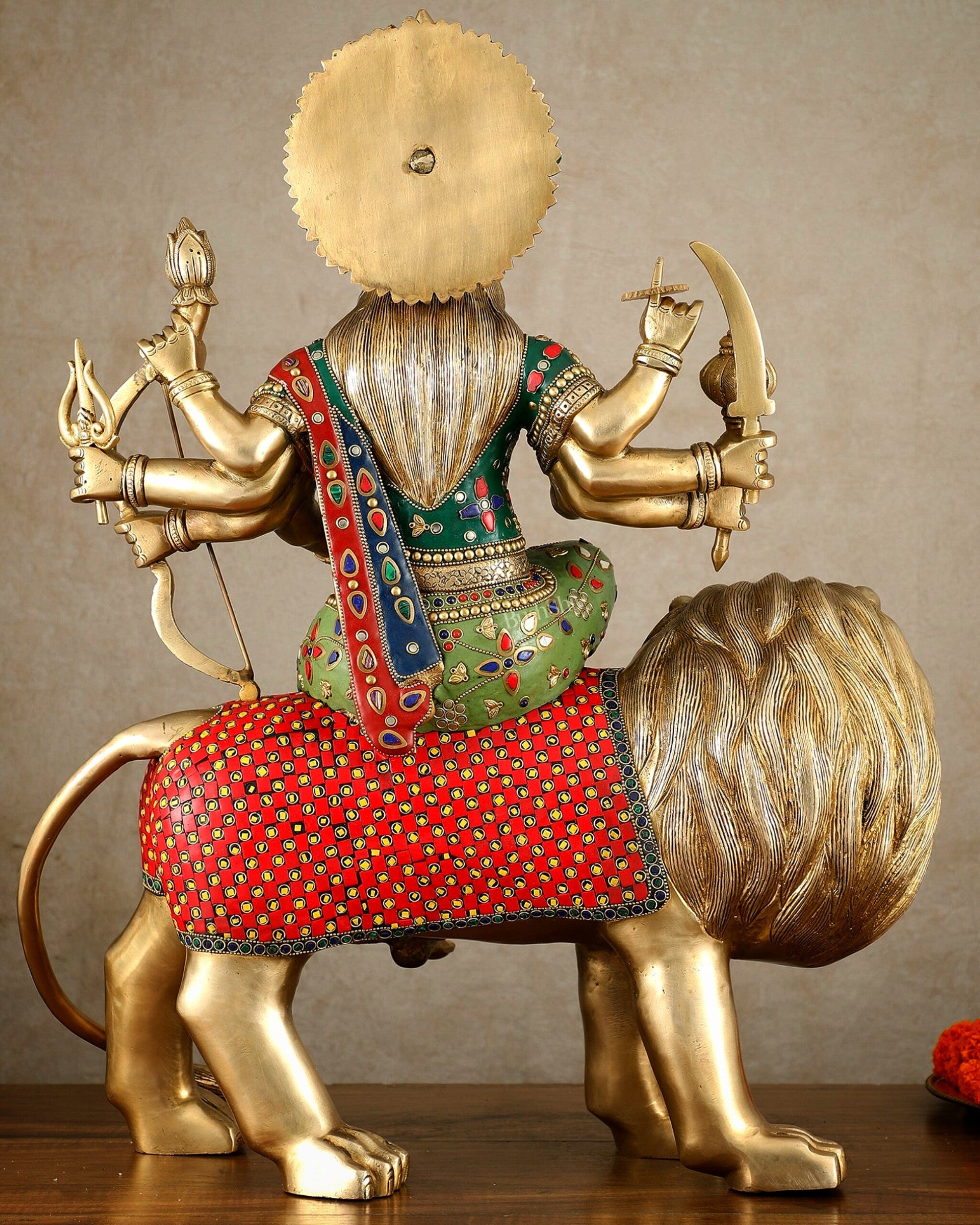 Brass large Durga ma ambe Statue – 24 Inches, Meenakari Stonework