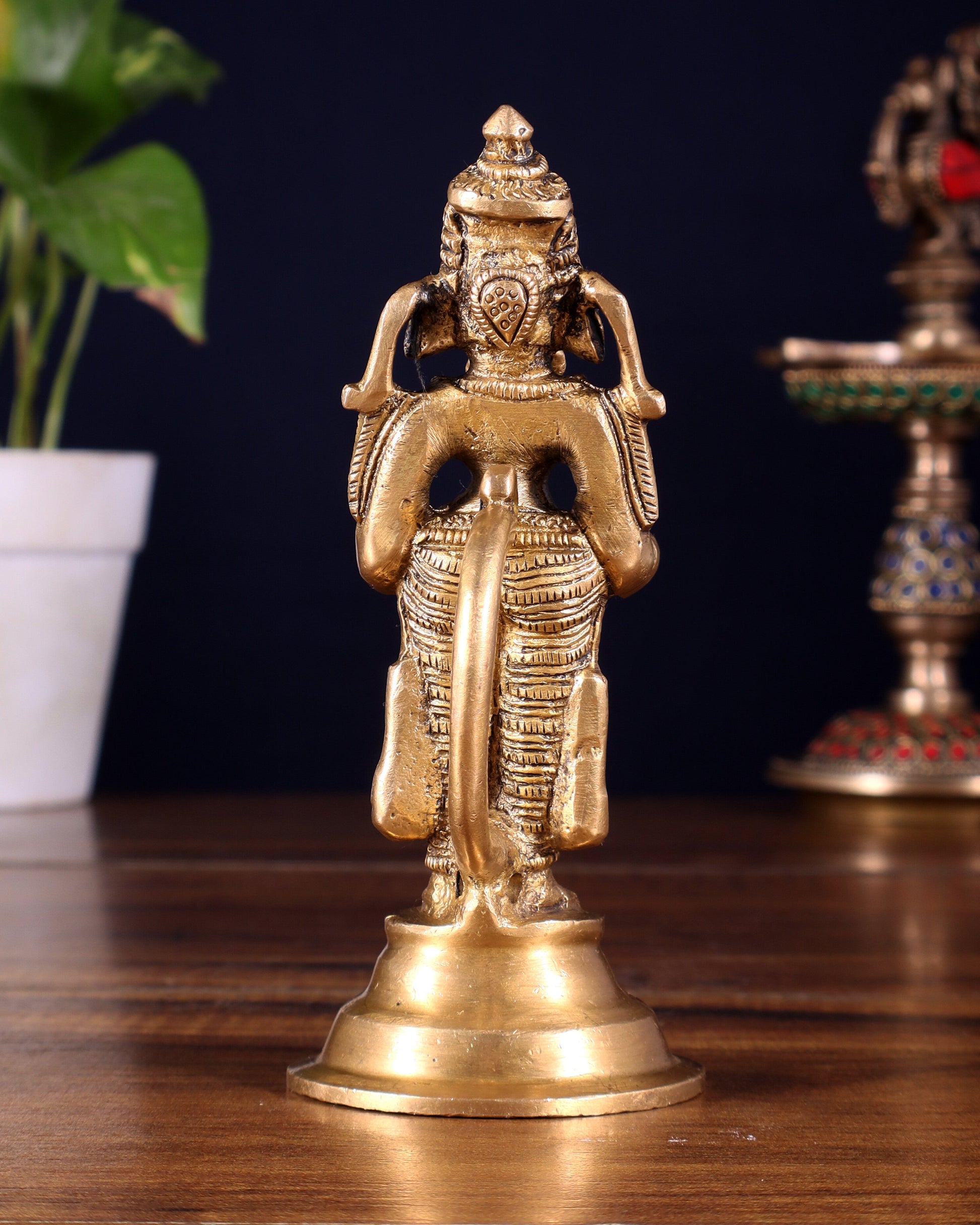Brass Ganesha Holding Single Diya Statue 5.5"