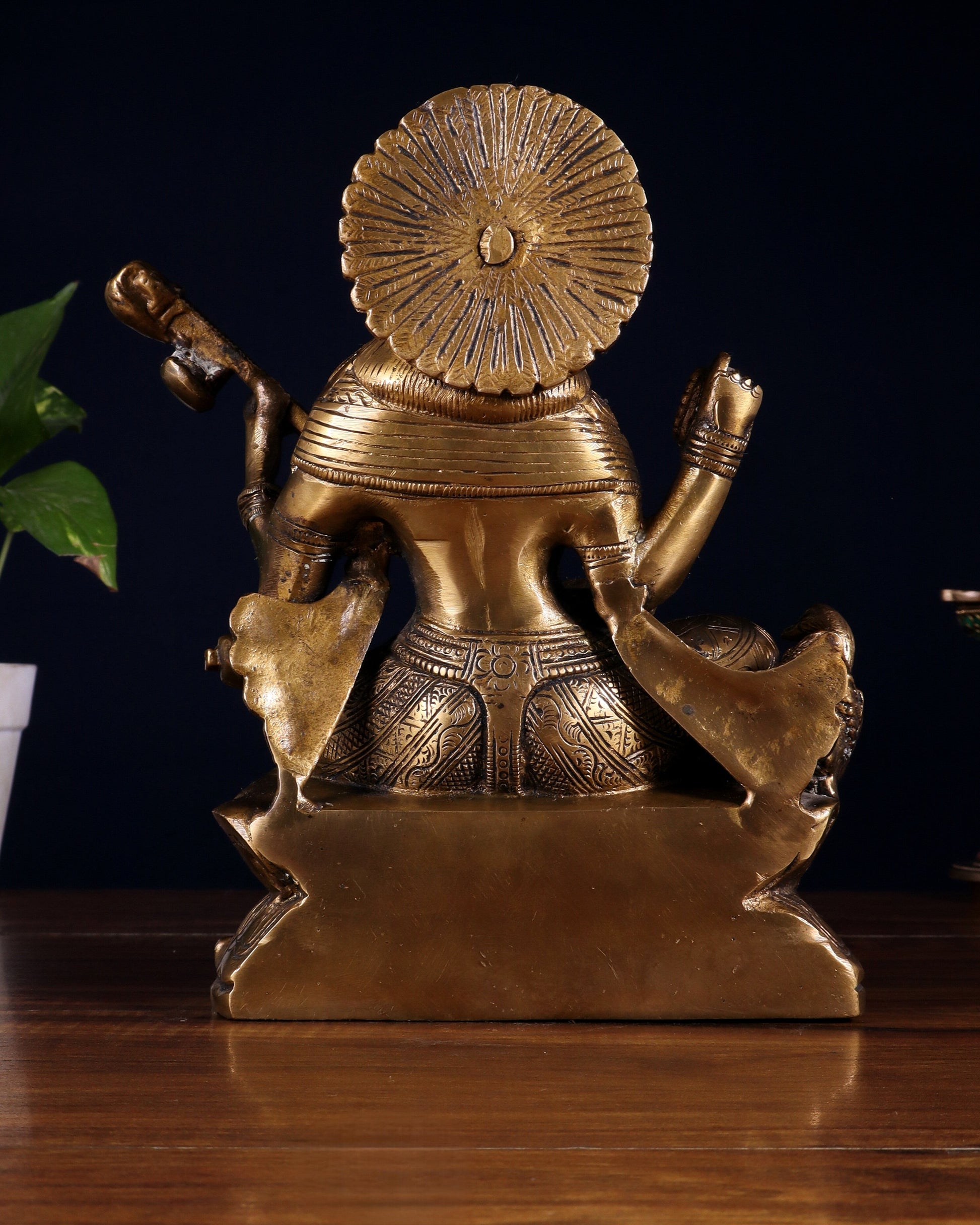 Pure Brass Saraswati with Swan Statue – 9 Inch