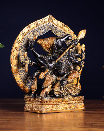 Brass Lord Ganesha Statue with eight Arms 9 inch