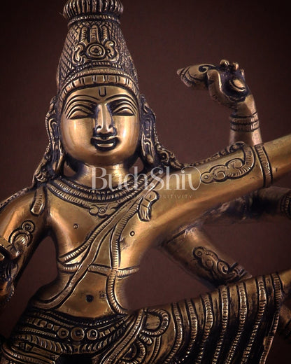Pure Brass Dancing Vishnu avatar vamana as Thirivikrama with 8 Arms 16 inch