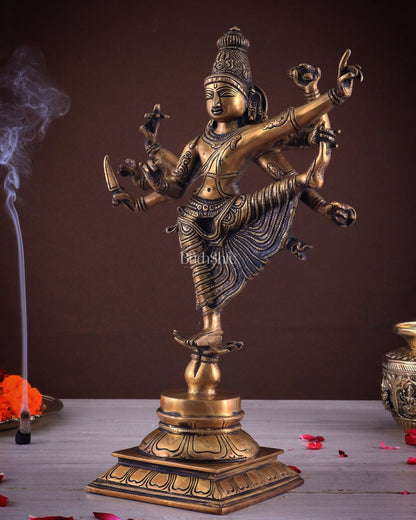 Pure Brass Dancing Vishnu avatar vamana as Thirivikrama with 8 Arms 16 inch