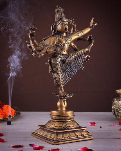Pure Brass Dancing Vishnu avatar vamana as Thirivikrama with 8 Arms 16 inch