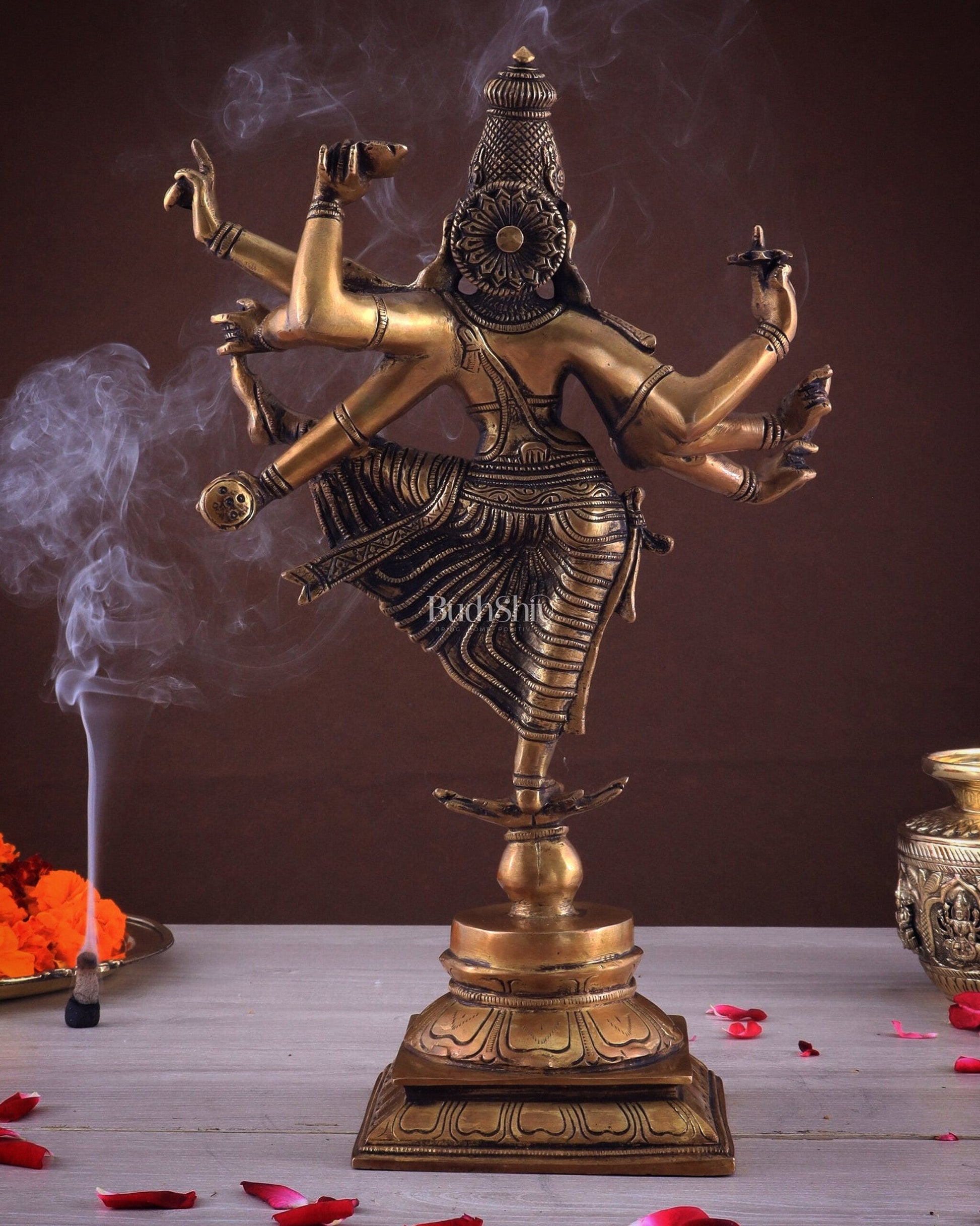 Pure Brass Dancing Vishnu avatar vamana as Thirivikrama with 8 Arms 16 inch