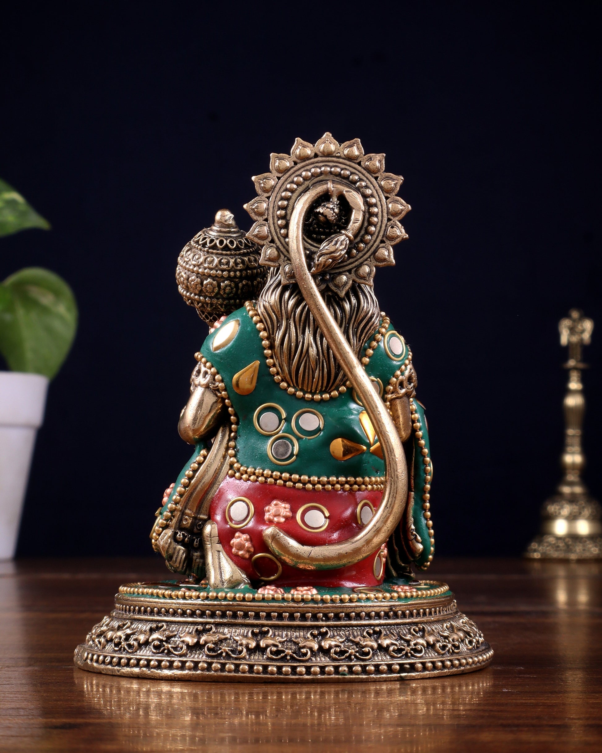 Pure Brass Superfine Lord Hanuman Idol with meenakari Stonework - 4.5 inch