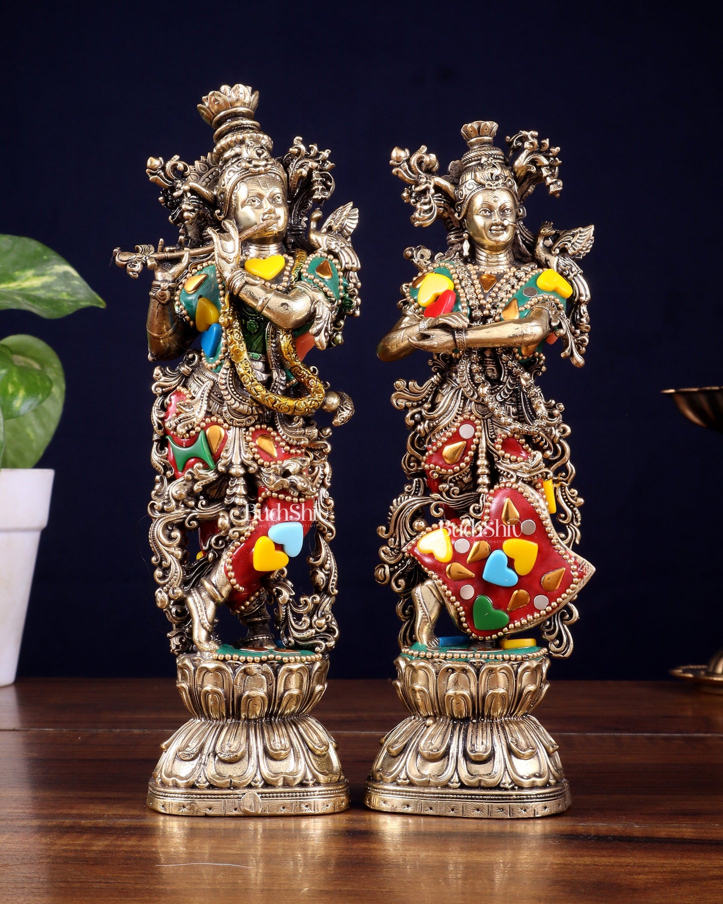 Brass Superfine Radha Krishna Idols 8" meenakari Stonework