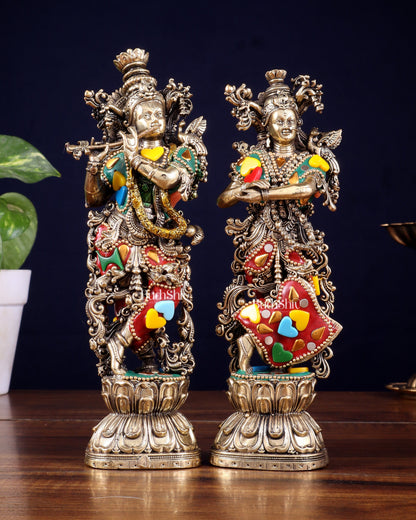 Brass Superfine Radha Krishna Idols 8" meenakari Stonework