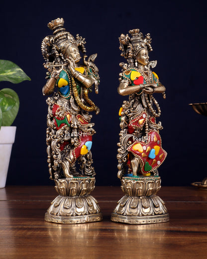 Brass Superfine Radha Krishna Idols 8" meenakari Stonework