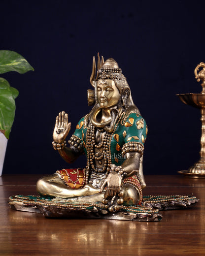 Brass Superfine Lord Shiva Statue 6.5" meenakari Stonework
