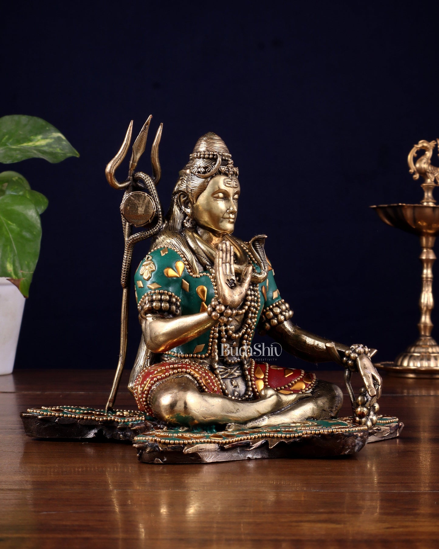 Brass Superfine Lord Shiva Statue 6.5" meenakari Stonework