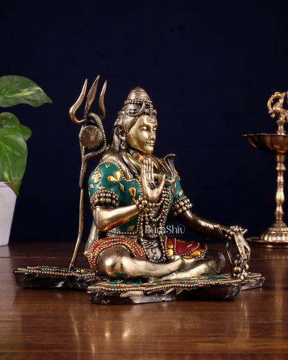 Brass Superfine Lord Shiva Statue 6.5" meenakari Stonework