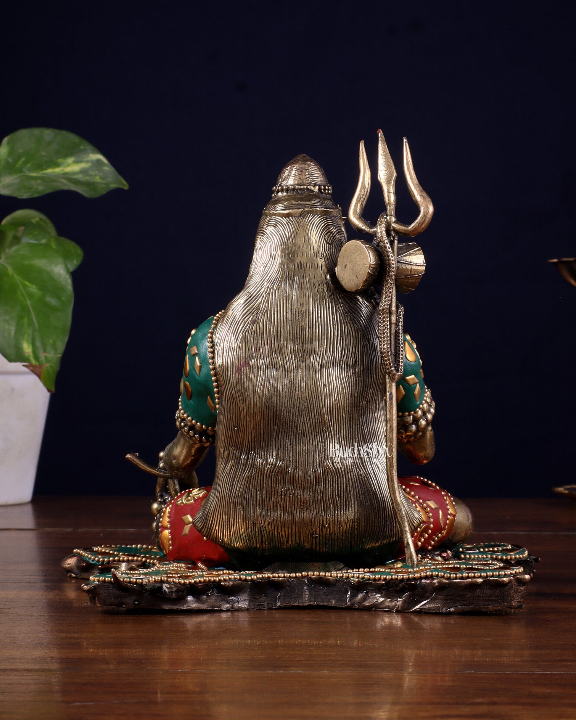 Brass Superfine Lord Shiva Statue 6.5" meenakari Stonework