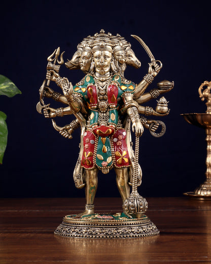 Brass Superfine Standing Panchmukhi Hanuman Idol 8" meenakari Stonework
