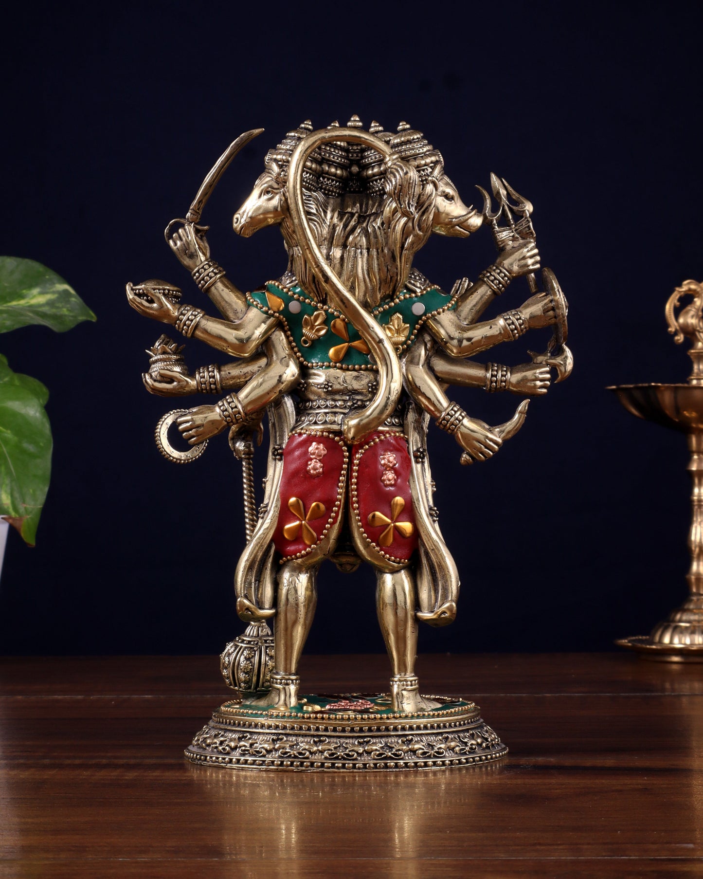 Brass Superfine Standing Panchmukhi Hanuman Idol 8" meenakari Stonework