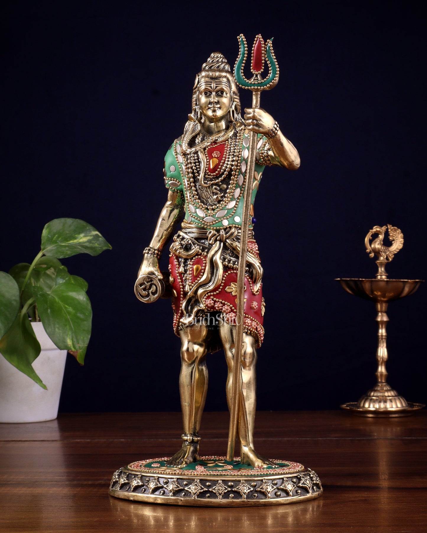 Brass Superfine Standing Lord Shiva Idol stonework 11"
