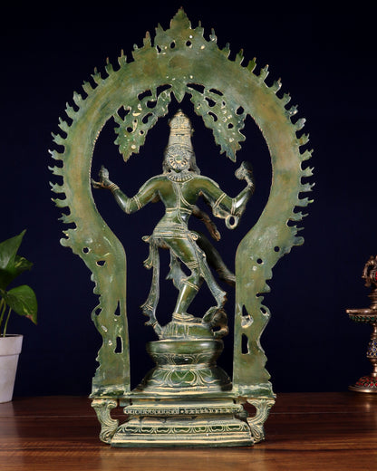 Brass Nataraja statue Green patina - 18" Height