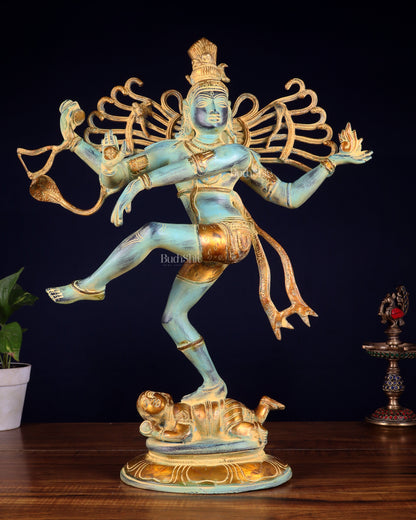 Pure Brass Dancing Shiva Nataraja Statue – Blue Patina (19.5 Inch | 7.5 Kg)