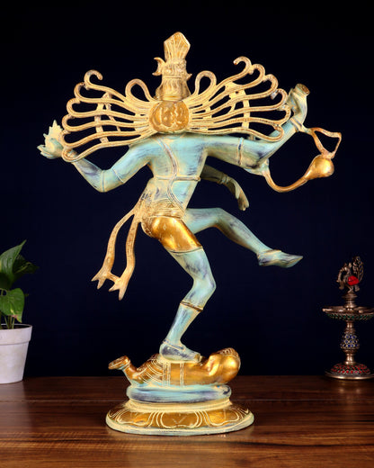 Pure Brass Dancing Shiva Nataraja Statue – Blue Patina (19.5 Inch | 7.5 Kg)