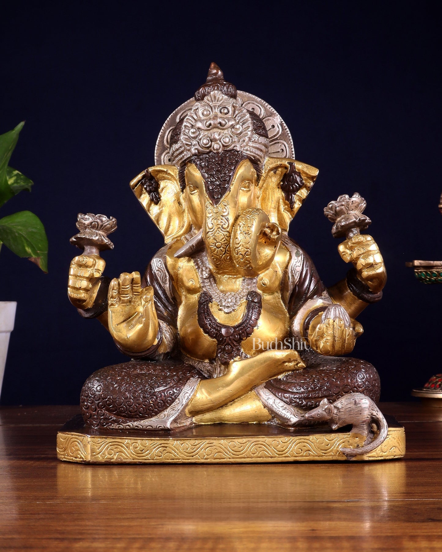 Dagdusheth Ganapati Brass Statue 9 inch three tone