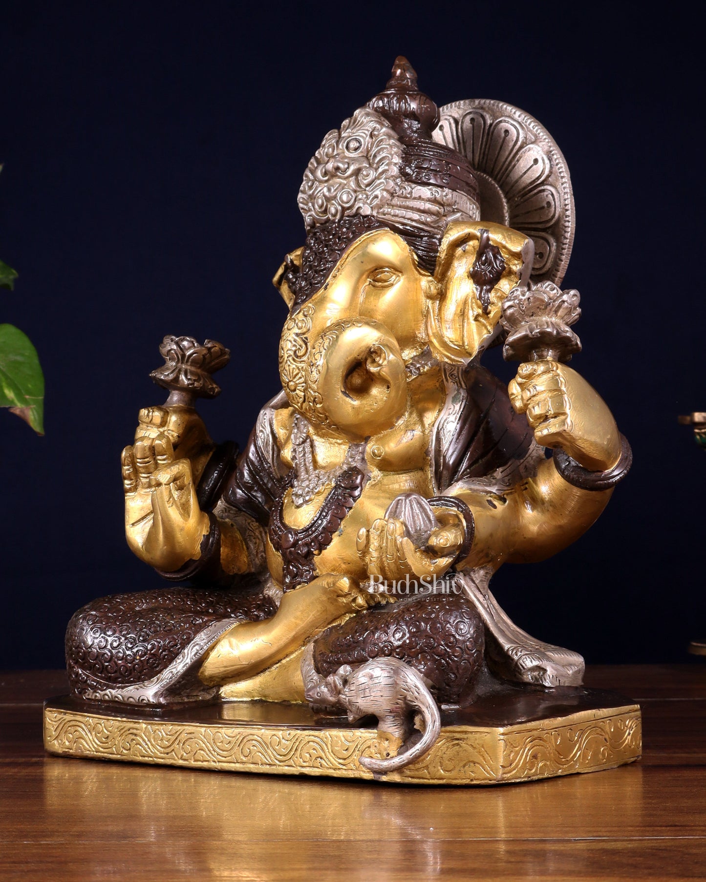 Dagdusheth Ganapati Brass Statue 9 inch three tone