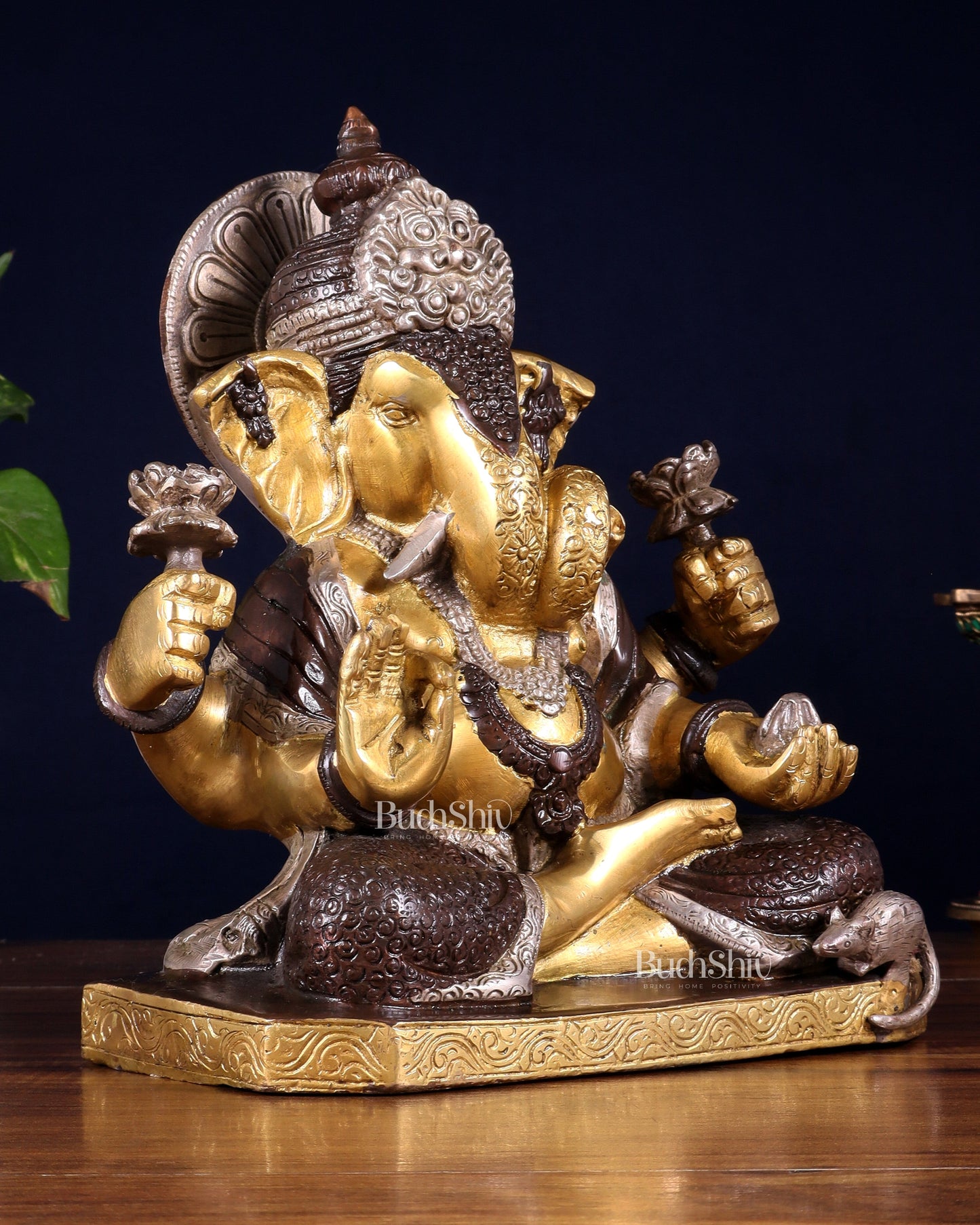 Dagdusheth Ganapati Brass Statue 9 inch three tone