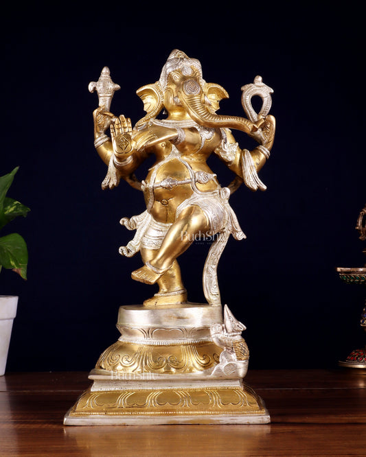 Pure Brass Dancing Ganesha (Nritya Ganapati) Statue – 12.3 Inch