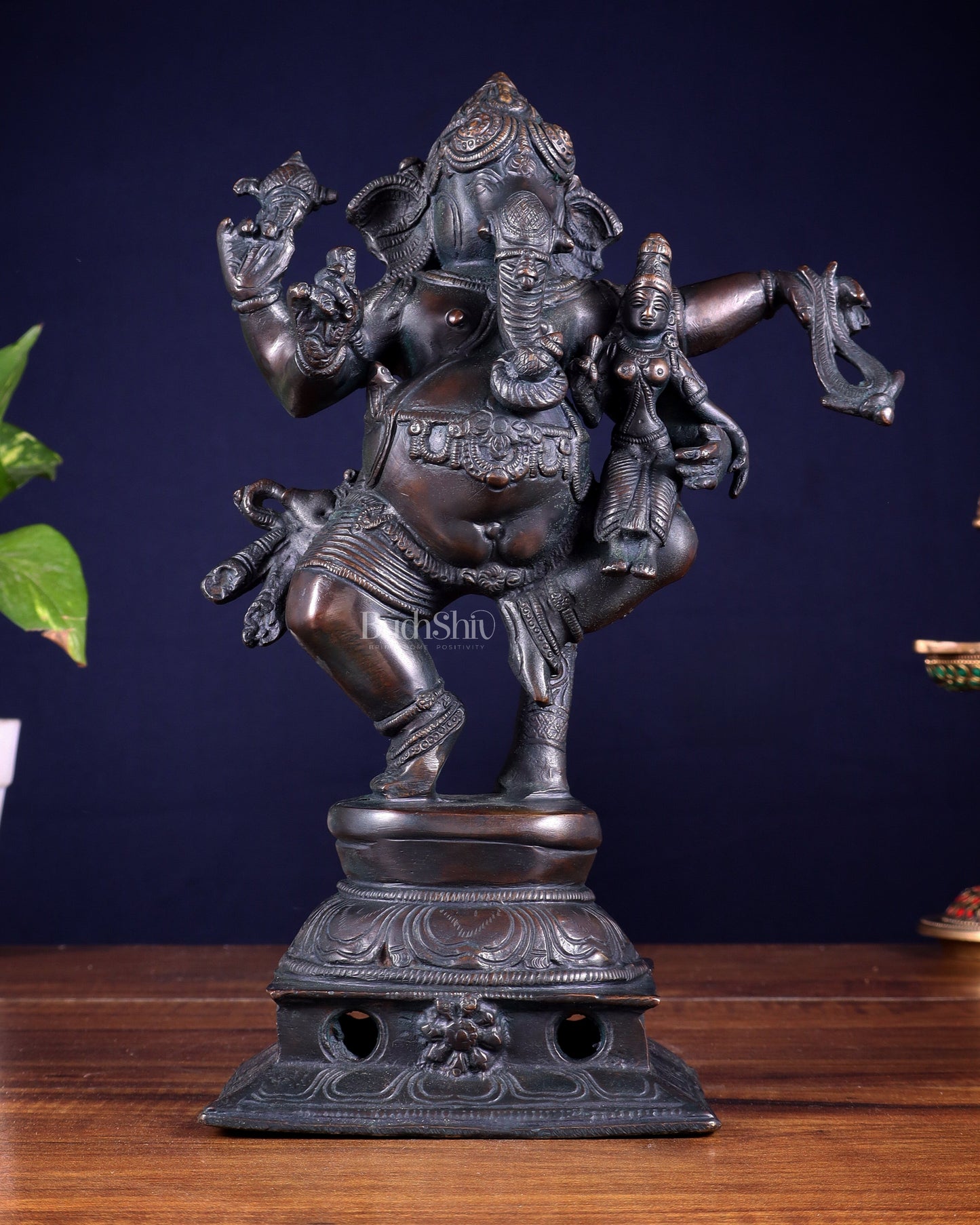 Brass Dancing Ganesha with Siddhi Idol | 10.5" Height