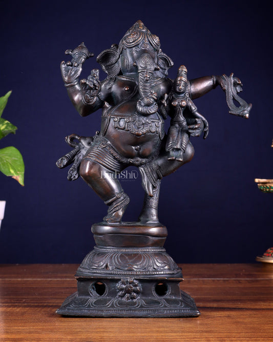 Brass Dancing Ganesha with Siddhi Idol | 10.5" Height