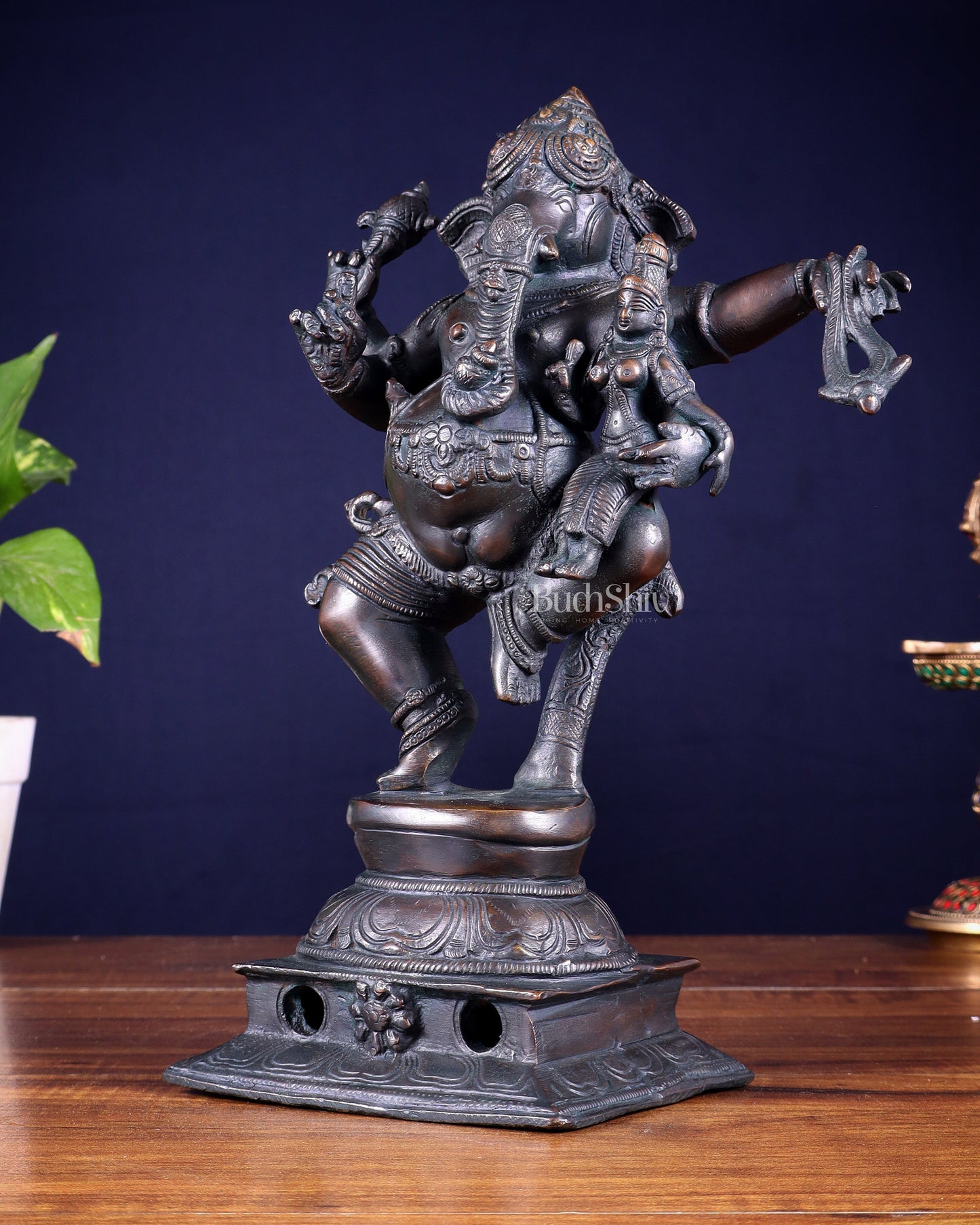 Brass Dancing Ganesha with Siddhi Idol | 10.5" Height