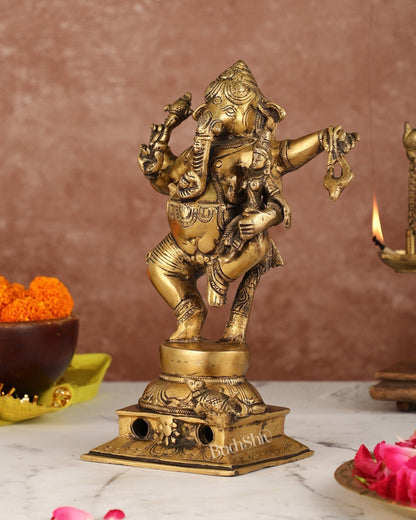Brass Dancing Ganesha with Siddhi Idol | 10.5" Height | Divine Harmony