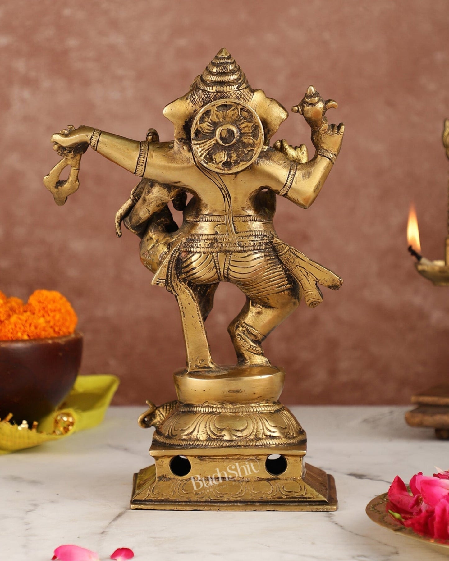 Brass Dancing Ganesha with Siddhi Idol | 10.5" Height | Divine Harmony