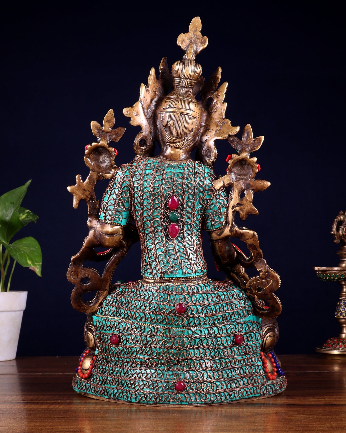 Vintage Brass white Tara Statue with copper wire work meenakari| 14 inches Height