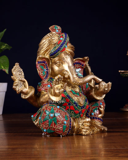 Brass Ganesha statue multicolour 7.5 inch Pagdi ganesh