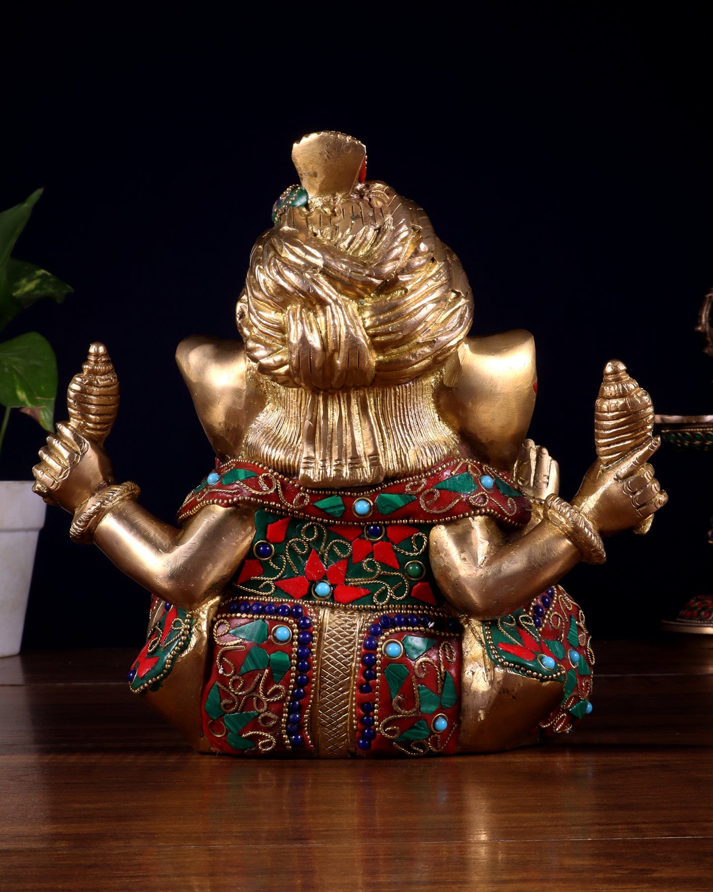 Brass Ganesha statue multicolour 7.5 inch Pagdi ganesh