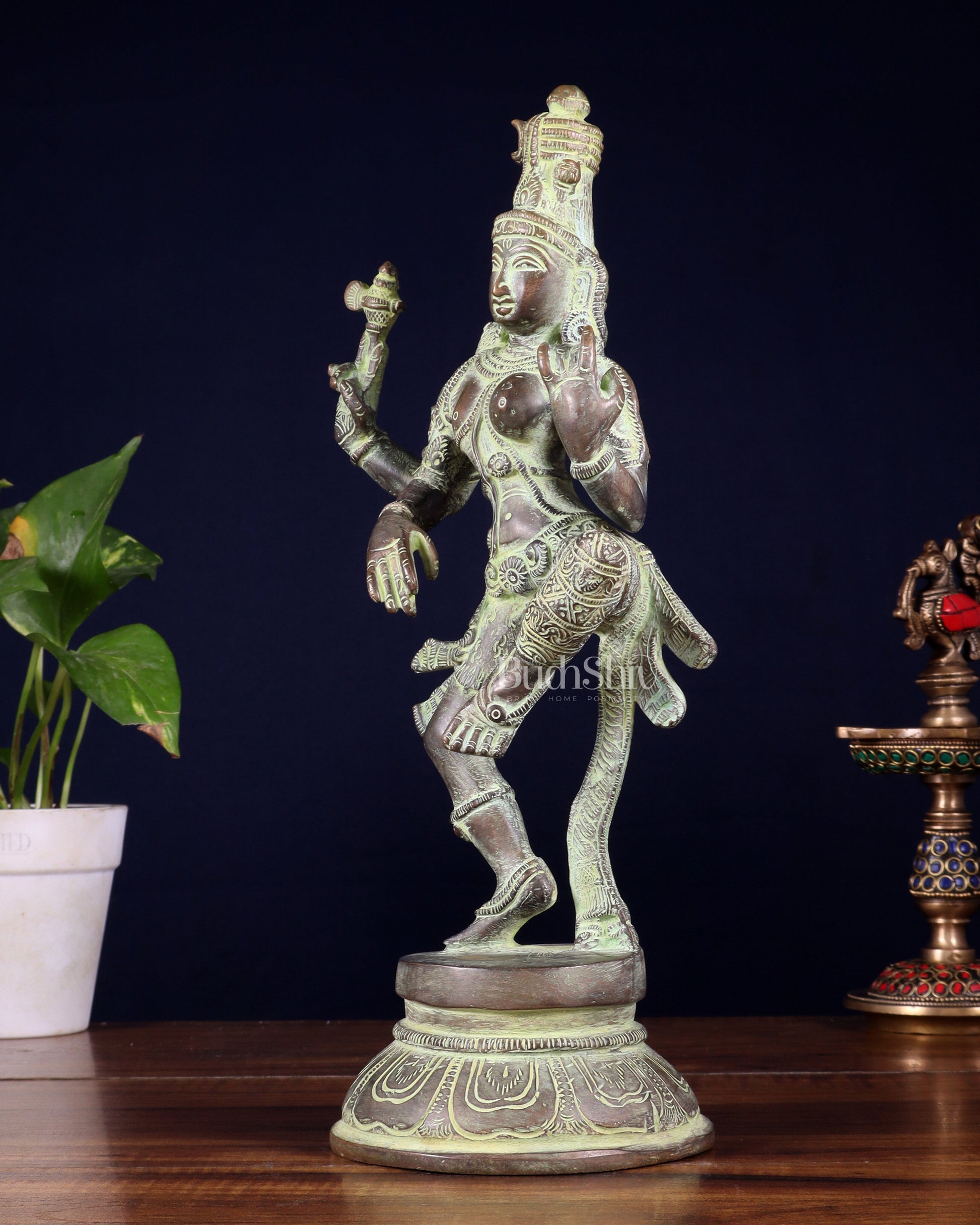 Brass Dancing Ardhanarishvara Statue - 12" stonefinish