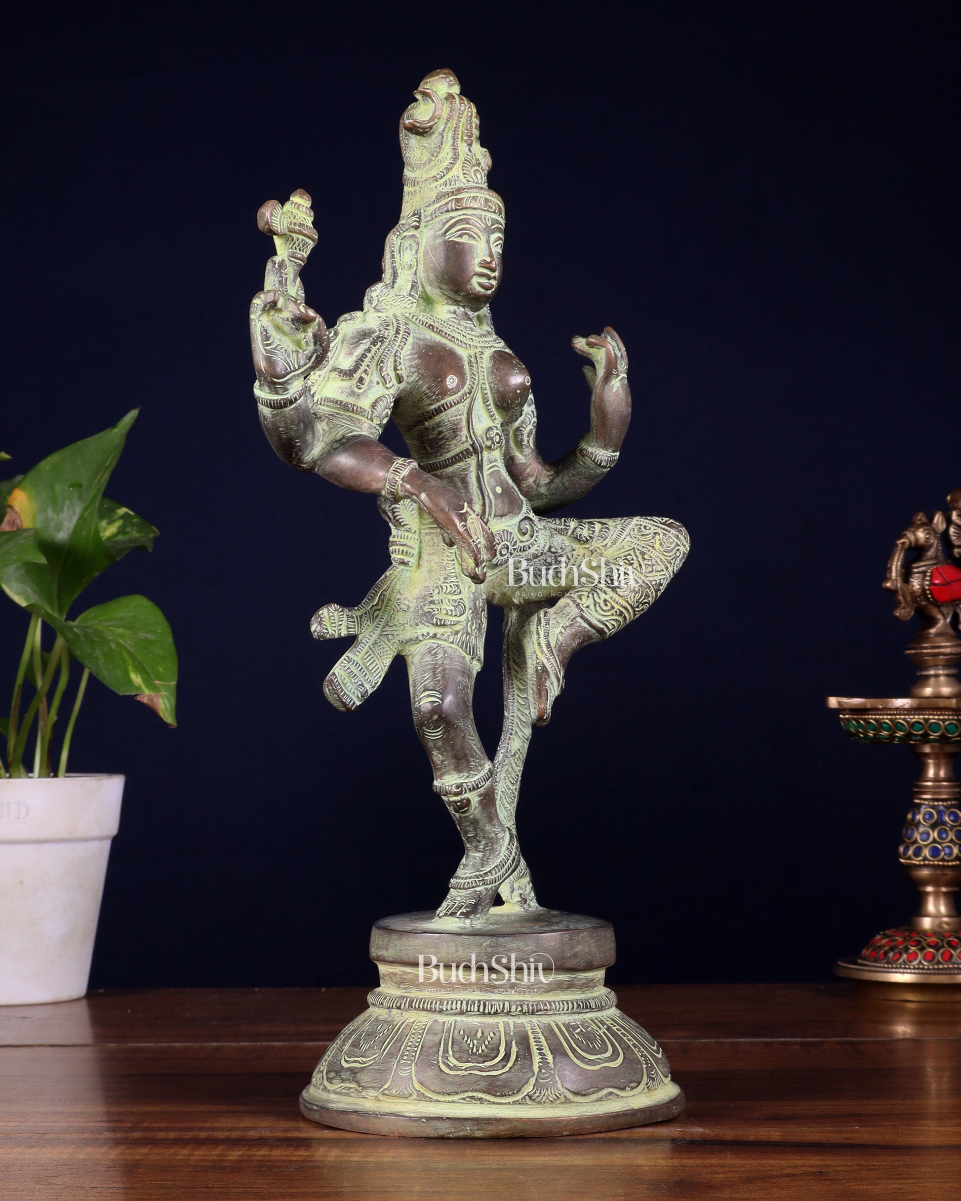 Brass Dancing Ardhanarishvara Statue - 12" stonefinish