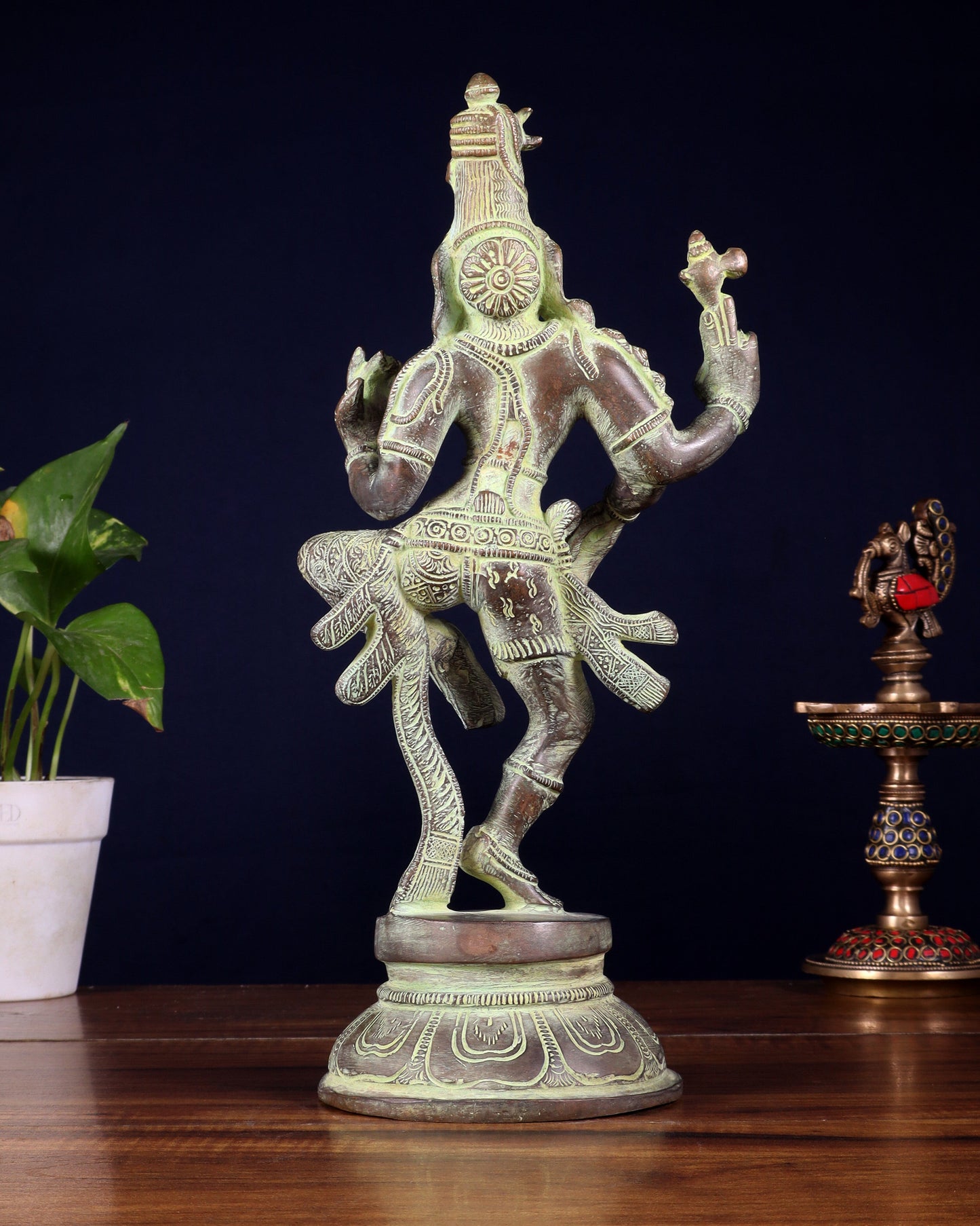 Brass Dancing Ardhanarishvara Statue - 12" stonefinish