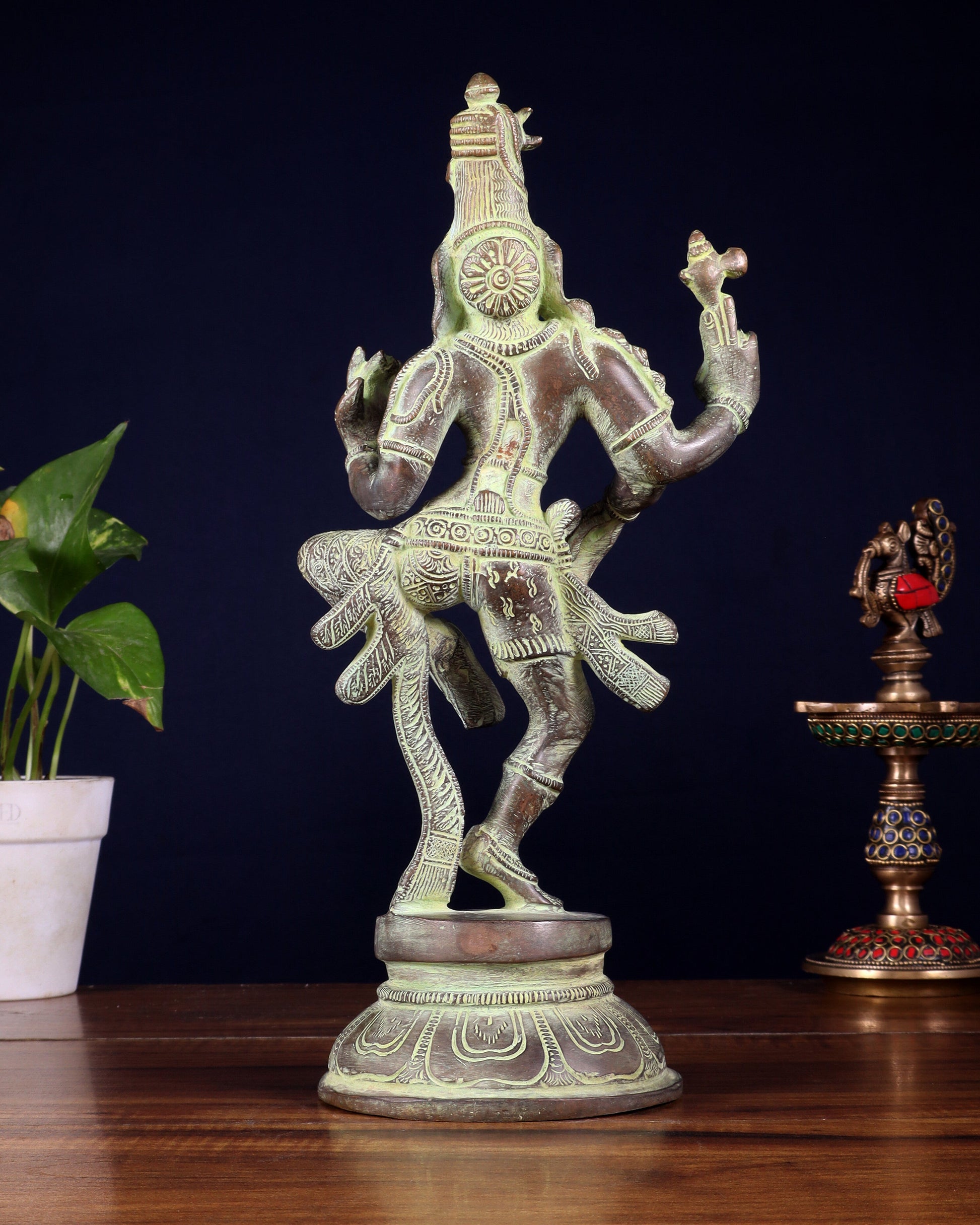 Brass Dancing Ardhanarishvara Statue - 12" stonefinish