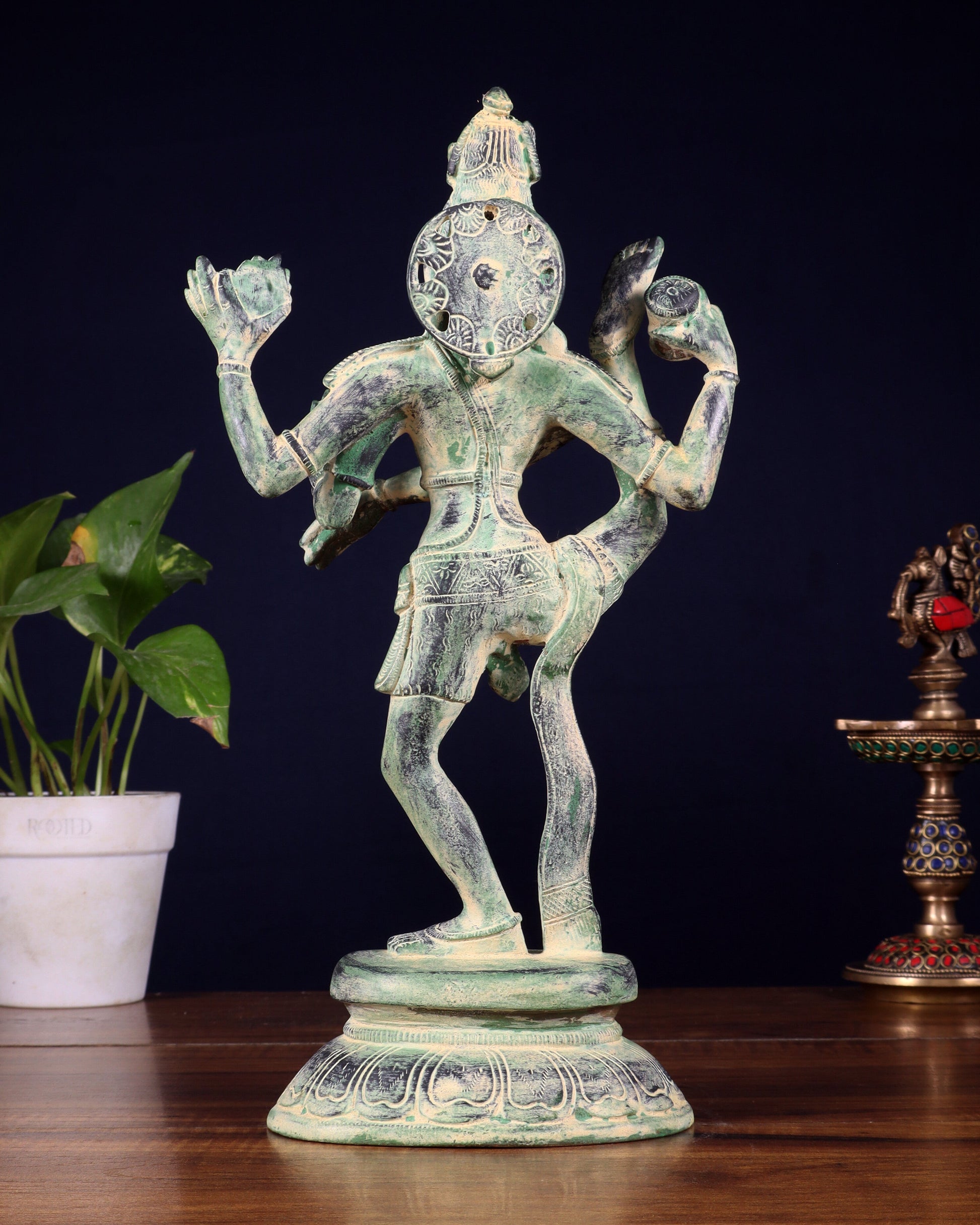 Brass Dancing Shiva Rudratandava Sculpture stonefinish 12 inch
