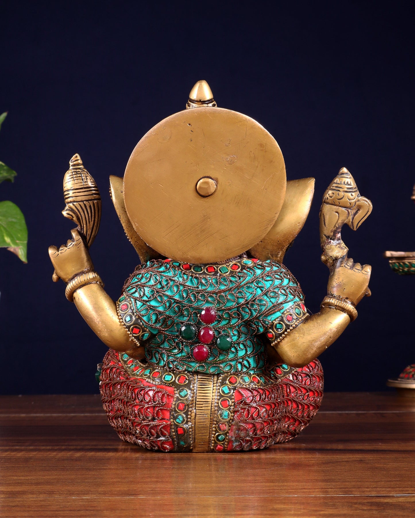 Vintage Brass Ganesha Idol with Nepalese meenakari- 8 Inch
