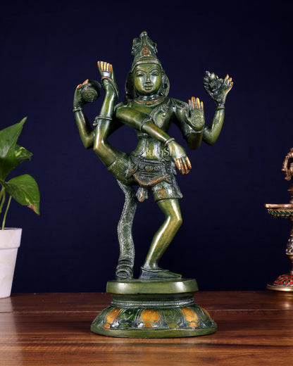 Brass Dancing Shiva Rudratandava Sculpture green tone 12 inch