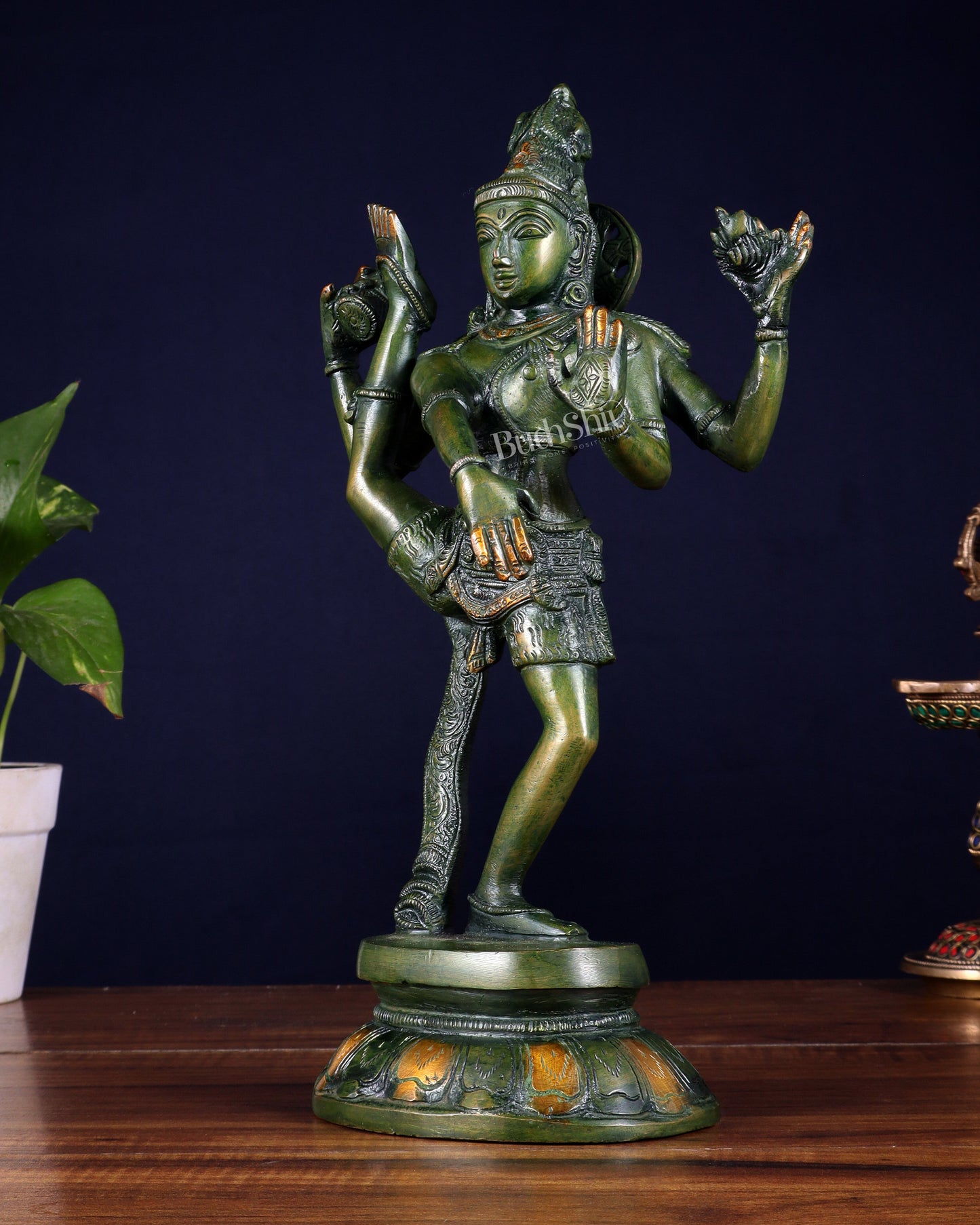 Brass Dancing Shiva Rudratandava Sculpture green tone 12 inch
