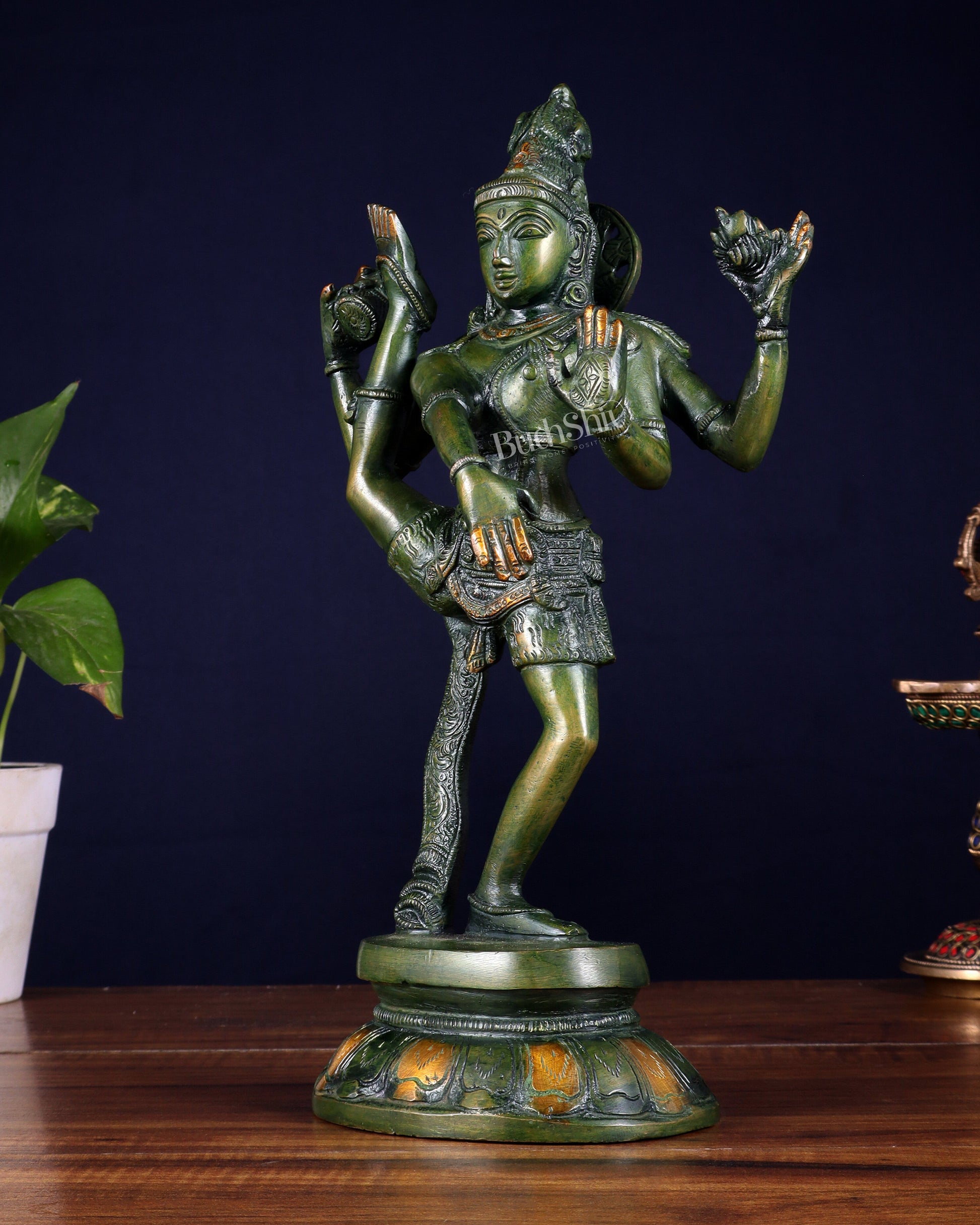 Brass Dancing Shiva Rudratandava Sculpture green tone 12 inch