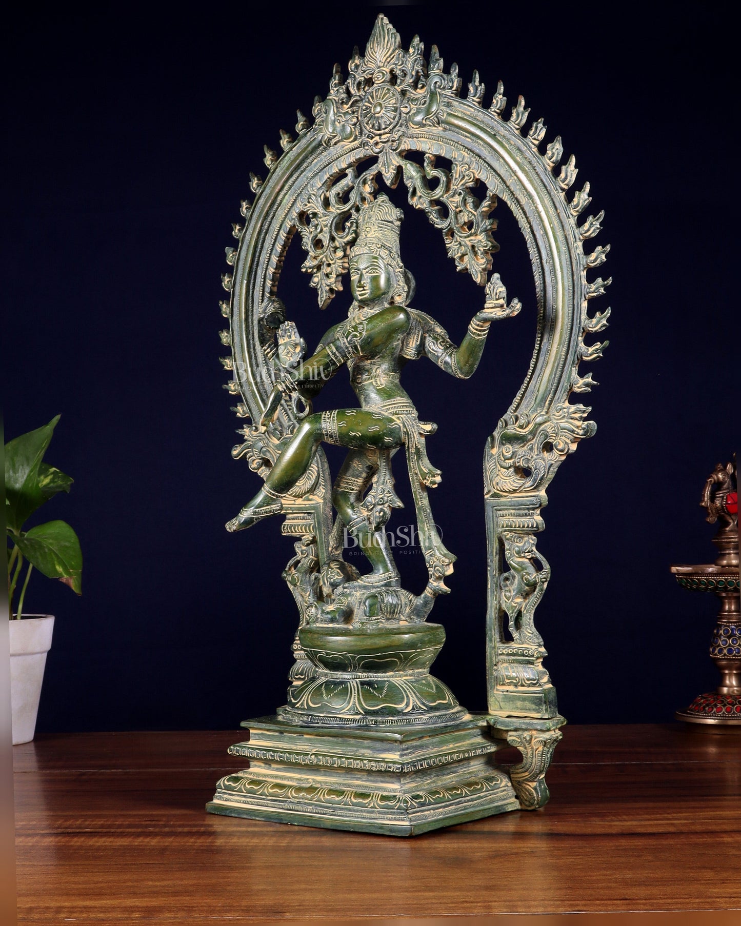Brass Nataraja statue Green patina - 18" Height