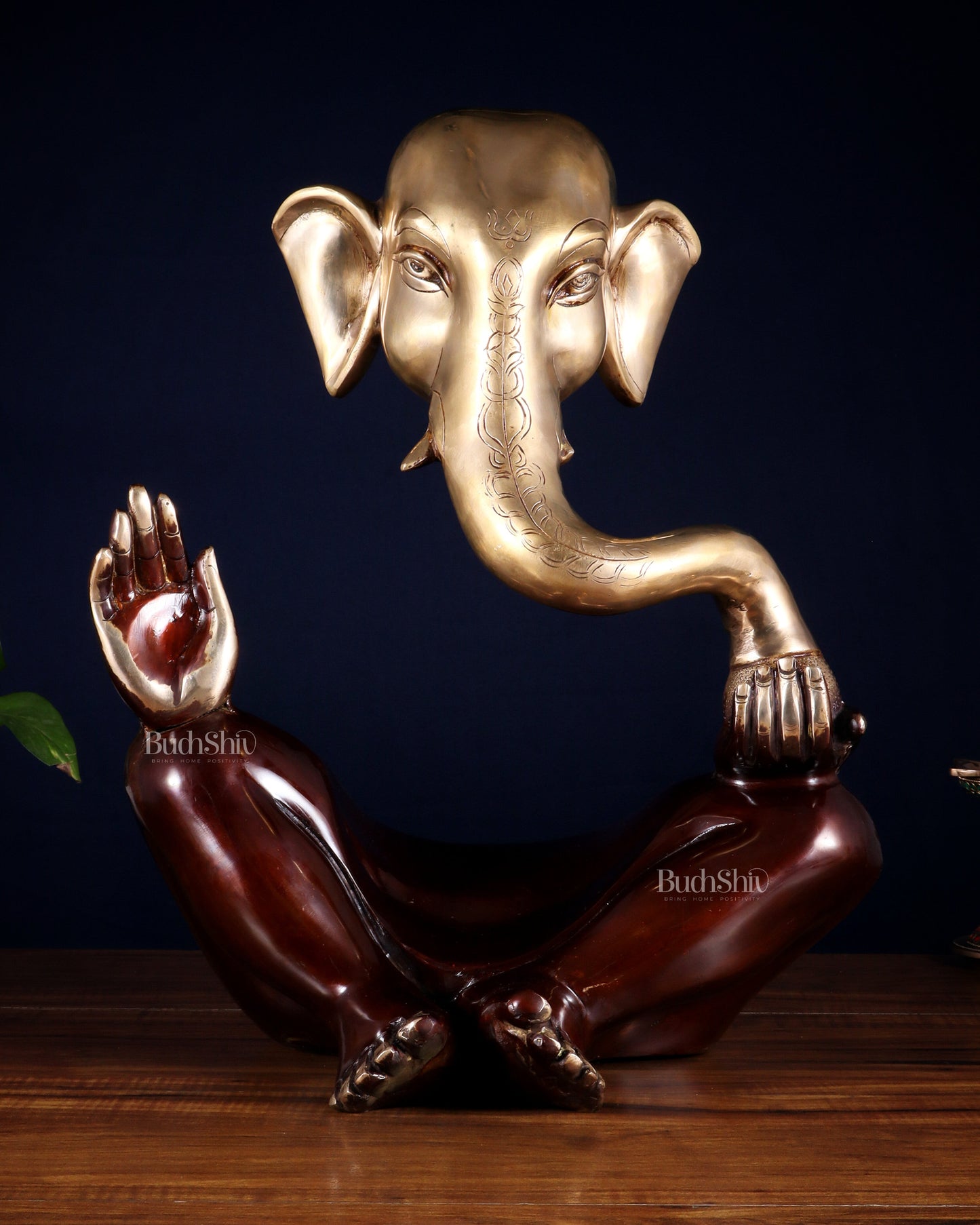 Pure Brass Large Modern Ganesha Statue – Dual Tone 17 inch