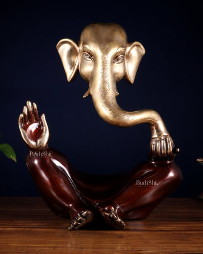 Pure Brass Large Modern Ganesha Statue – Dual Tone 17 inch