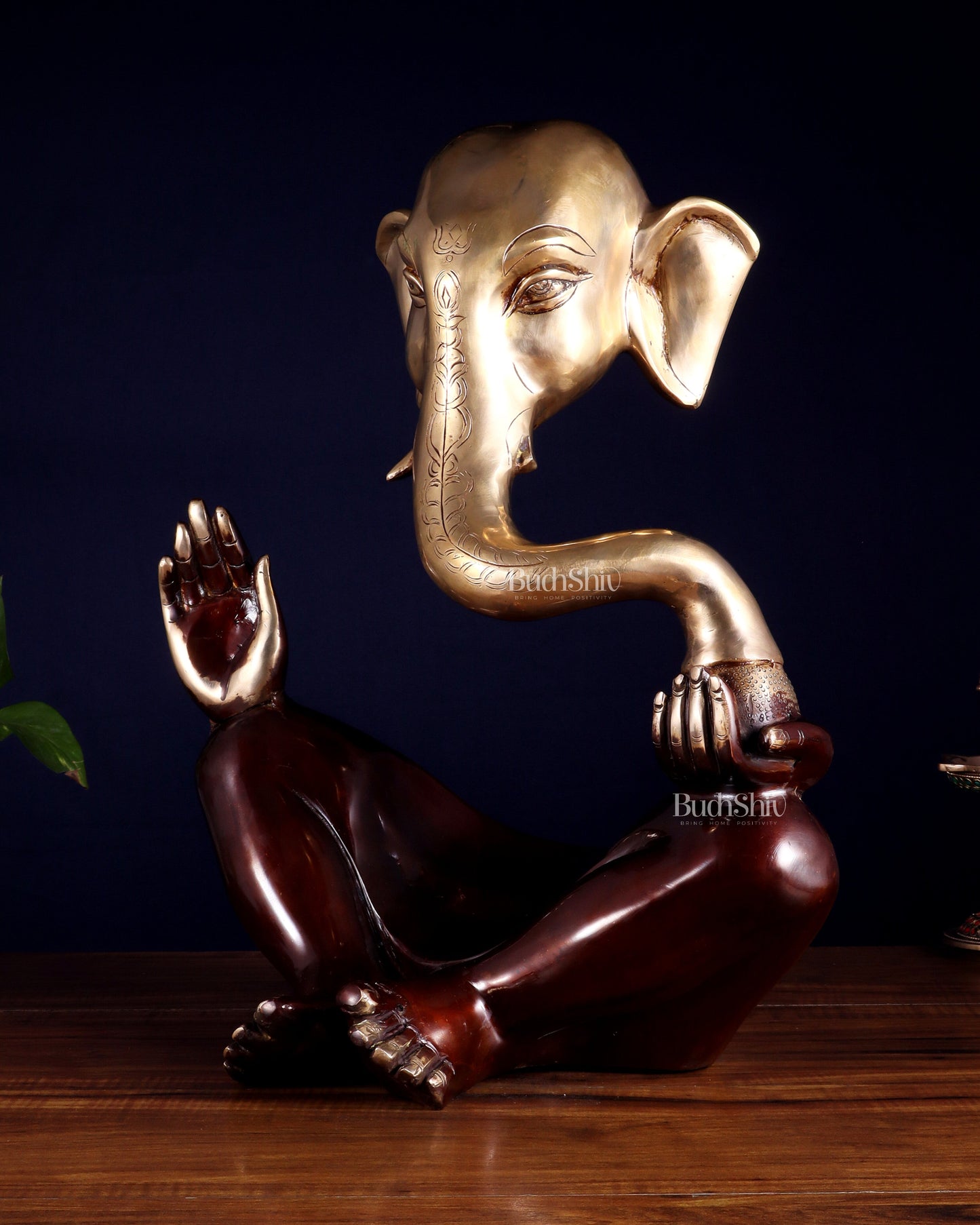 Pure Brass Large Modern Ganesha Statue – Dual Tone 17 inch