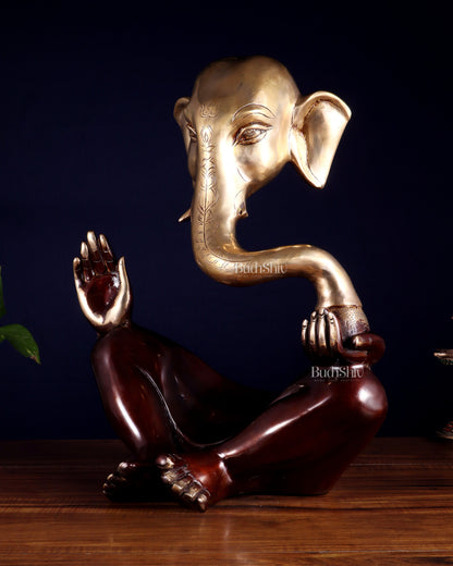Pure Brass Large Modern Ganesha Statue – Dual Tone 17 inch