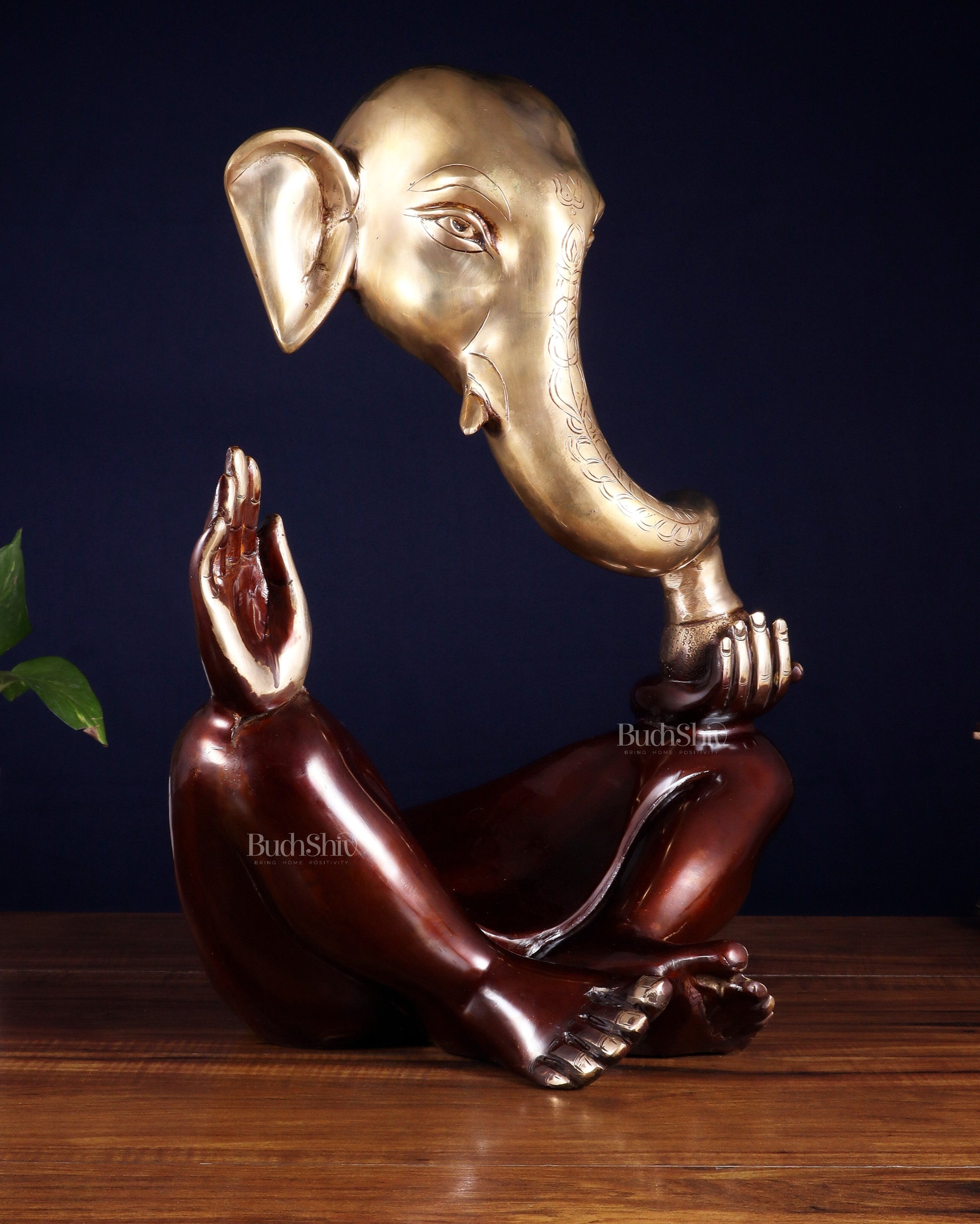 Pure Brass Large Modern Ganesha Statue – Dual Tone 17 inch